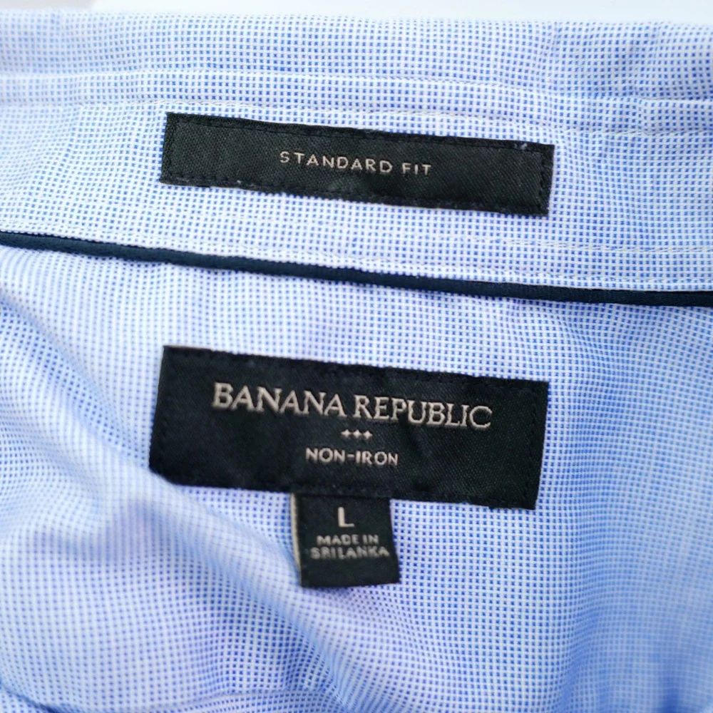 Banana Republic -Large- Blue Standard Fit Button Up Dress Shirt Birds Eye Cotton